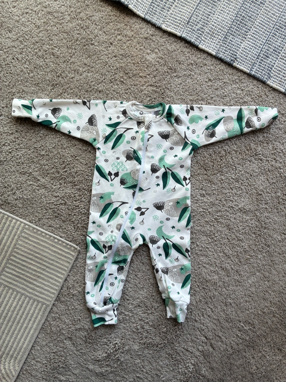 Kippins Baby Green & Gray Printed One-Piece Footless Romper